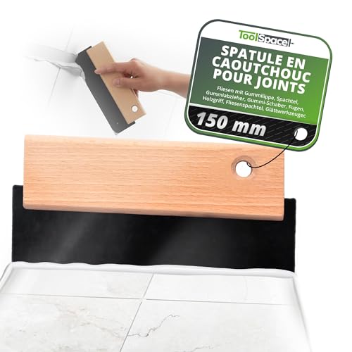 ToolSpace Spatule en caoutchouc 150 mm Spatule à carrelage Gomme à joint manche bois - Gomme à joint - Outils pour faïence Gomme à joint truelle caoutchouc Travail...