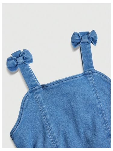 SweatyRocks Girl's Sleeveless Ruched Ruffle Hem Denim Dress Bow Cute A Line Summer Dress4