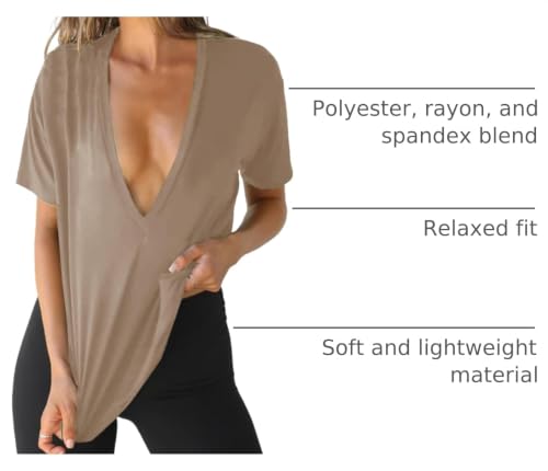 Image of UNCLECAT Womens Deep V Neck T Shirts Summer Oversized Short Sleeve Tops