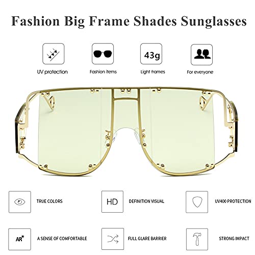 LASPOR Oversized Square Sunglasses for Women Men Big Frame Shades Rimless Glasses Fashion Vintage Metal Rivet Shield UV4002