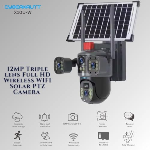 Image of XUGA-Cybernautt Series X10U-W 12MP PTZ Solar WiFi Outdoor CCTV Camera | Color Night Vision | Motion Detection | Water Proof | for Farm | Triple Lens WiFi Camera