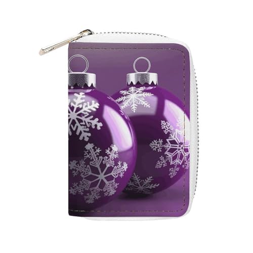 RFID Credit Card Holder Wallets for Women Cute Small Leather Ladies Cardholder Wallets Purple Christmas Ball Card Organizer Case with Zipper