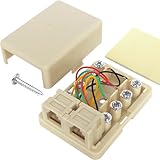 NECABLES Phone Jack Surface Mount Dual Port for 2 Phone Line Telephone Jack Box 8 Screw Terminals to 2 RJ11 6P4C Female Ivory