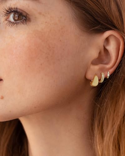 3/4 Pairs Gold Hoop Earrings for Women Dainty 14K Gold Plated Chunky Earrings Small Huggies Hoop Earrings Set Multiple Piercing Tiny Ball CZ Hoop Earrings Jewelry Gift for Girls2