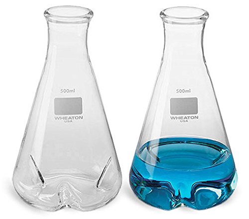2543-02000 Borosilicate Glass Shake Flask with 3 Extra Deep Side Baffles, DeLong Style Neck, 2000ml Capacity (Case of 3)