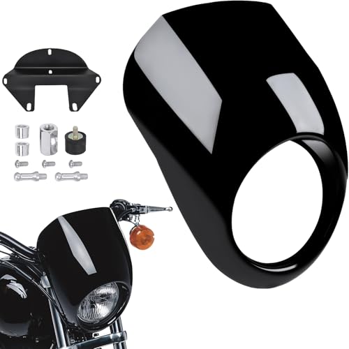 Headlight Fairing for 1982-Up Sportster Dyna, Motorcycle Front Headlamp Visor Cowl Fairing Mask for Harley Davidson Sportster XL Iron 883 1200 SuperLow Dyna FXD Low Rider Super Glide (Gloss Black)