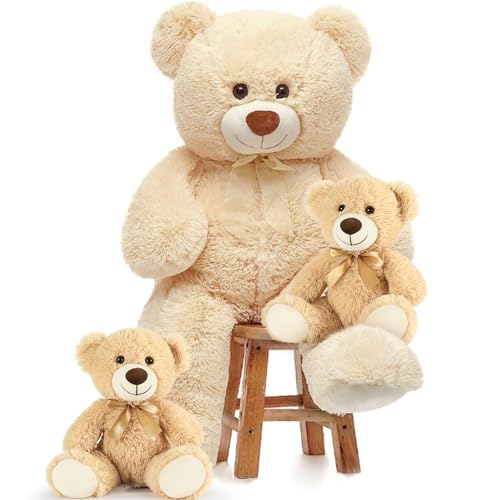 Image of MorisMos Giant Teddy Bears with Babies, 36inch Large Mommy Bear with 2 Babies Stuffed Animals for Baby Shower, Big Bear Plush