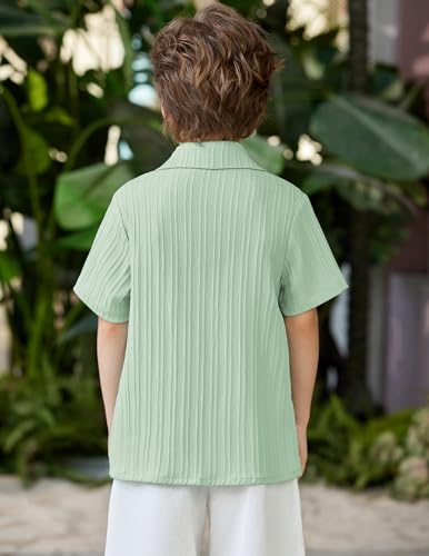 Image of Arshiner Boys Casual Short Sleeve Button Down Shirt Fashion Textured Summer Beach Shirt 3-13 Years Old