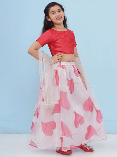 Image of AJ DEZINES Kids Ethnic Wear Silk Blend Organza Floral Printed Lehenga Choli for Girls With Dupatta