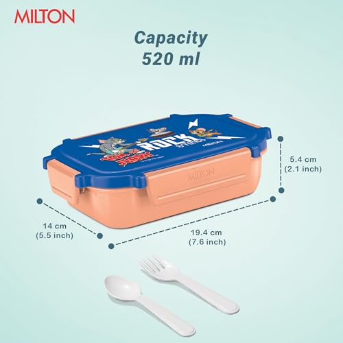 Image of MILTON Sherry Tiffin (Tom & Jerry) Lunch Box for Kids Boys & Girls with Leak-Proof Inner Container| Food Grade,BPA Free,Compact & Durable Snacks Box for Kids I Plastic Spoon & Fork, 520 ml, Peach