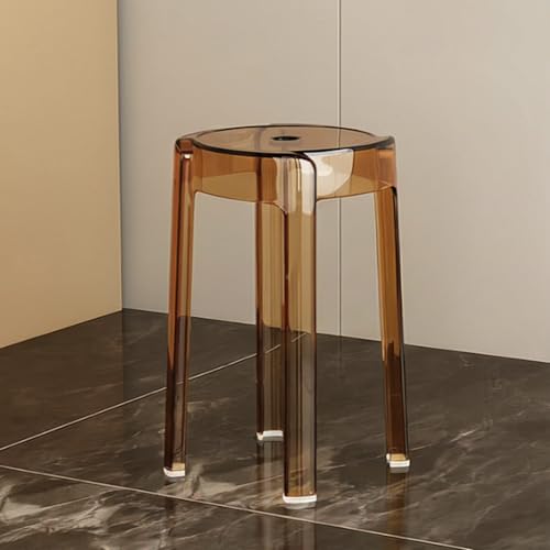 Image of The Artment your artistic apartment Tan Color CrystalNest Transparent Acrylic Stackable Round Accent Stool, Modern Side Stool for Living Room, Bedroom, Home & Office (Set of 1)