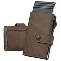 YESIIW Card Holder Mens Wallet RFID Blocking Leather Minimalist Smart Pop Up Wallet with 9 Cards, 2 ID Window, Trifold Credit Card Wallets for Men UK Magnetic Coin Pocket (Crazy Horse Brown