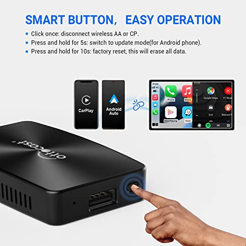 OTTOCAST 2 In 1 Android Auto/Carplay Wireless Adapter U2-X Pro - Wireless Cp/Aa For Oem FACtory Carplay Cars - 5Ghz Wifi, Bluetooth, Online Update, Fast Connect, Plug & Play, No Delay, Black