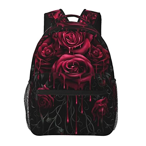 Supdreamc Blood Red Rose Art Daypack Backpack Durable Polyester Multipurpose Anti-Theft Shoulder Bag Big Capacity Gym Outdoor Hiking Backpack With Smooth Zippers