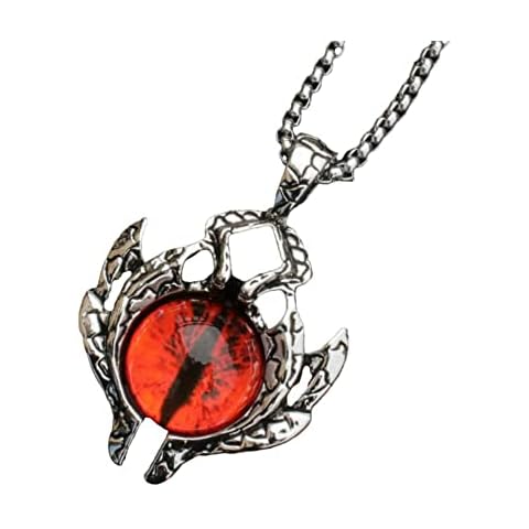 NETHIX Vintage Evil Eye Protection Pendant Necklace Retro Gothic Goth Punk Rock Stainless Steel Necklace for Men Boy Chain (Red) Cover