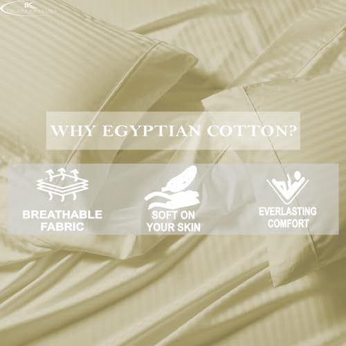Image of 100% Cotton Premium Queen Size Bedsheet with 2 Pillow Covers | Ultra-Soft, Breathable, Hotel-Quality Fabric | Elegant Collection for Bedroom Decor (Ivory Striped)