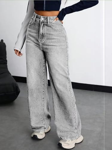 Image of KOTTY Women's High Rise Wide Leg Denim Jeans | Relaxed Fit Casual Everyday Jeans for Women