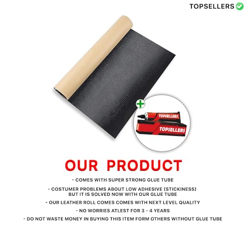 Image of Leather Repair Patch with Extra 6 Strong Glue Tube - Premium Self-Adhesive Leather for Sofas, Car-Bike Seats, Chairs, and More - High Durability and Proven Repair Solution (BLACK-6)