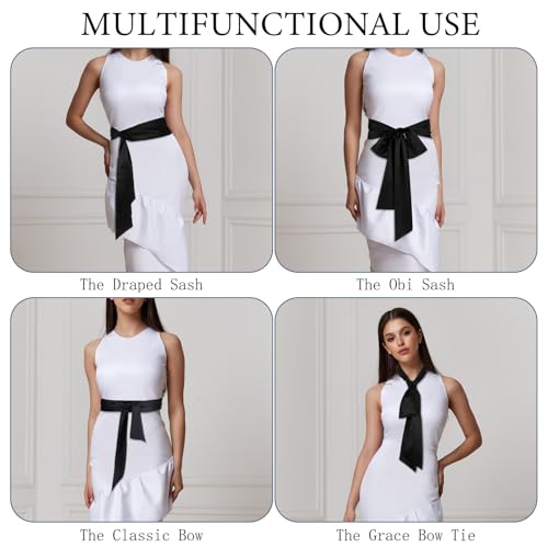 Larrel Scarf Belts for Women, Comfortable Breathable Tie Belts for Women Waist Belt for Bridal Wedding Bridesmaid Prom Formal Special Occasion Dresses Belt 3'' Wide (Black) 5