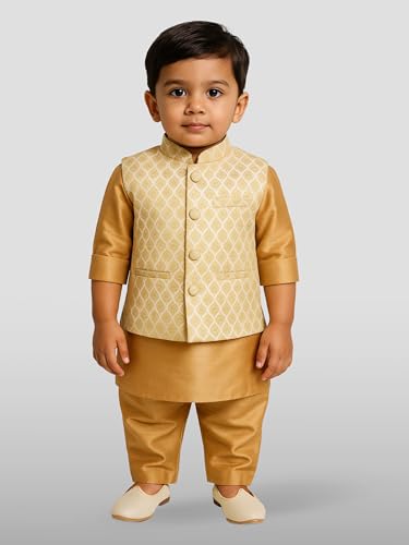 Image of JBN Creation Boys' Silk Blend Nehru Jacket || Banarasi Brocade Woven Jacquard Modi /Nehru Jacket || Ethnic Wear for Festivals, Weddings