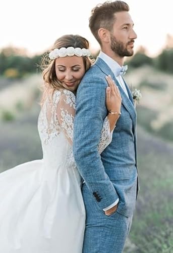 Men's Linen Men Suit 2 Piece Suit Slim Fit Two Button Suit Jacket Wedding Groomsmen Summer Beach Blazer Pants Tuxedo3