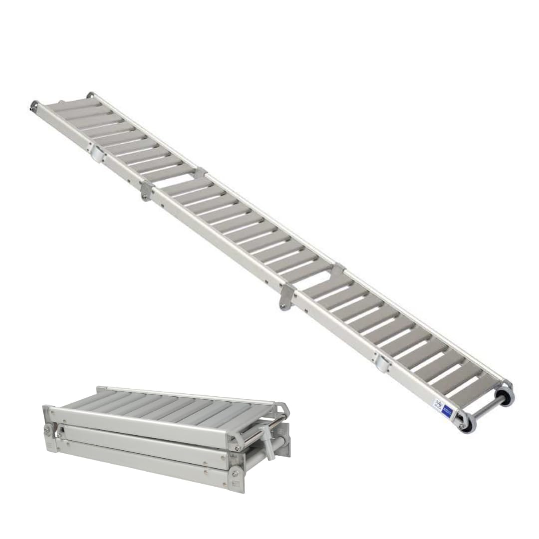 Pasarela de Aluminio para Barco Plegable en Tres tramos, 2 Metros de Longitud, con Ruedas.