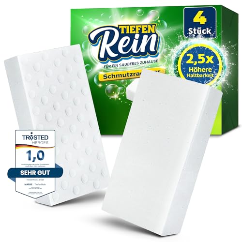 2,5X längere Lebensdauer | Schmutzradierer PRO 4 Stück - Neu: Radierschwamm | extra langlebiger Zauberschwamm | Magic Eraser Schwamm entfernt Schmutz an Wand, auf Schuhen,...
