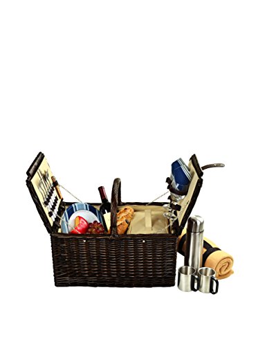 Personalized Picnic at Ascot Surrey Willow Picnic Basket with Service for 2 with Blanket and Coffee Set- Designed, Assembled & Quality Approved in The USA