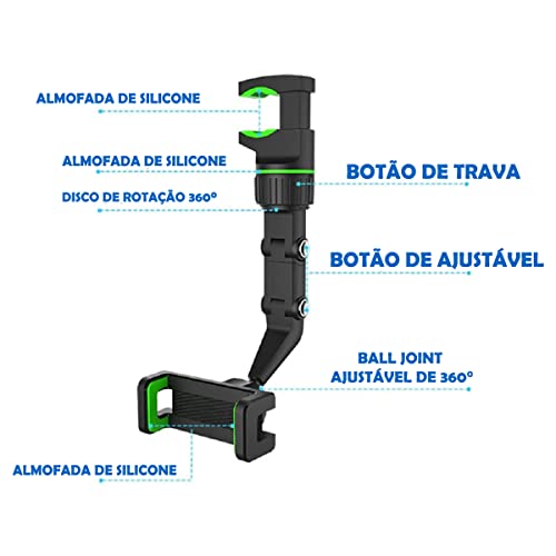 Suporte De Celular Para Retrovisor Espelho De Carro Multifuncional Clip Universal Giratório 360° GPS