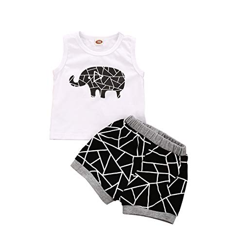yannzi Newborn Baby Boy Clothes Elephant Print Vest Tops Short Pants Sets Summer Outfits 0-24M (Black, 6-12 Months)