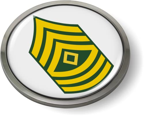 Image of US Army Rank Insignia CAR Emblem Metal Bezel - First Sergeant E-8 (1SG) | Official U.S. Army Licensed Product, 3D Domed, Enlisted Soldiers Chrome Badge, Sticker, made by BestLicensePlateFrames