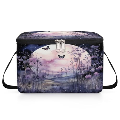 GzLeyigou Floral Butterfly Lunch Bags for Women Men 9 Cans, Hot & Cold Food Delivery Bag Insulated Grocery Bag Insulated Lunch Box Night Moon Cooler Bag for Office Work Picnic Beach