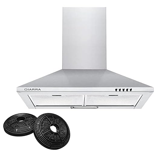 CIARRA CBCS6201 Väggmonterad köksfläkt, 60 cm 370 m³/h 3 hastigheter LED ljuskälla medföljer, kompatibel CBCF002-Kolfilter,(silver)