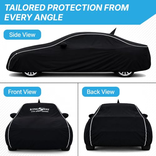Image of KINGSWAY Super Waterproof Car Cover Only with Maruti Suzuki Ciaz (Year 2018 to 2025 - All Model) | Mirror and Antenna Pockets | All Weather Car Body Cover with Silver Piping | Black
