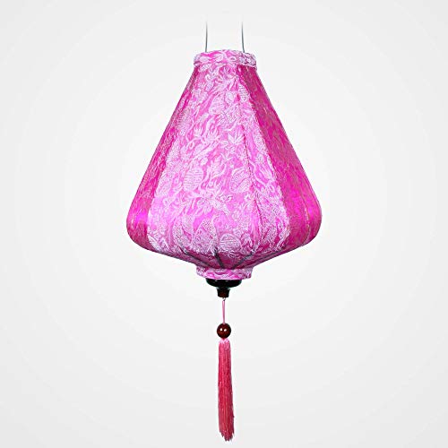 Linterna asiática de seda rosa A Ø30cm - Farolillo Hoi an en tela, bambú y madera - Artesanía vietnamita y decoración asiática (REF. A20-RO)
