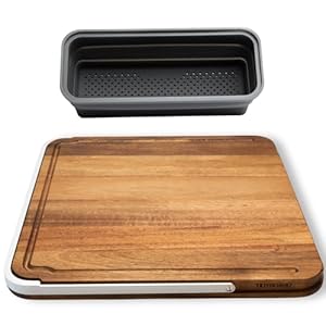 TidyBoard V2 Meal Prep System – Acacia Cutting Board | TidyBoard Only + Packages | The Quick & Easy Meal Prep Solution (TidyBoard + 1 Grey Strainer)
