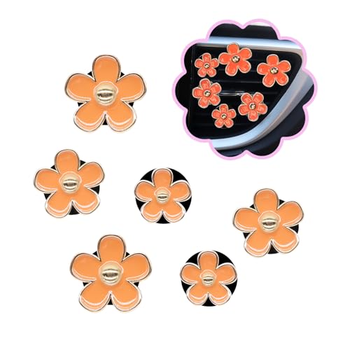 Image of ORIESSE 6pcs Flower Car Air Fresheners,Cute Orange Daisy Air Vent Clips Car Decor for Women,3.3cm /3cm /2.5cm Girly Flower Car Vent Clips,Refillable Clips on Diffuser
