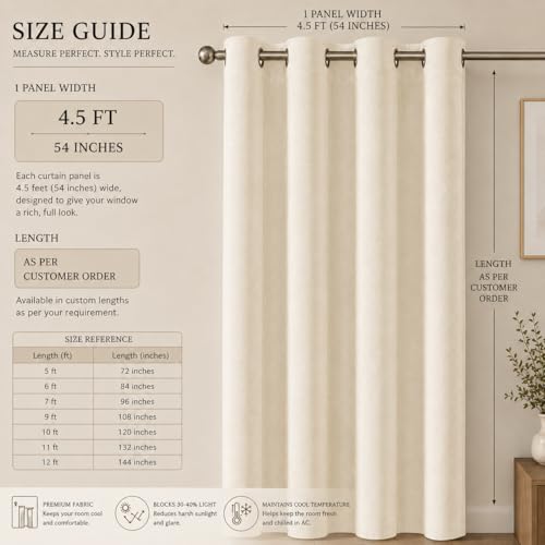 Image of Velvet Curtains | Heavy Soft Premium Velvet Drapes for Bedroom and Living Room | Semi Light Blocking, Thermal Insulated and Noise Reducing Window Panels | 5 Feet, Set of 2 (Beige)