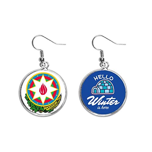 Pendientes de Azerbaiyán con emblema nacional y diseño de gota de hielo invernal para mujer