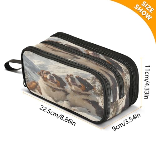 Image of ALAZA Winter Bernard Large Pencil Case, Pen Pouch Pencil Bag with 3 Compartments Pen Holder Organizer Stationery Bag