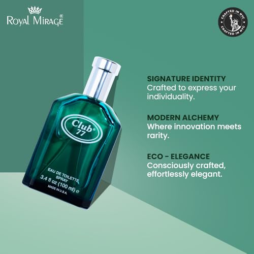 Royal Mirage Club 77 Eau de Toilette Spray for Men - Premium Masculine Cologne 100ml - Long-Lasting Fragrance with Anise, Jasmine & Sandalwood - Sophisticated EDT for Everyday Luxury
