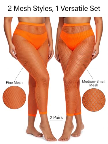 Image of CharnmRose 2 Pairs Women's Footless Fishnet Tights High Waist Fishnets for Women Fishnet Stockings