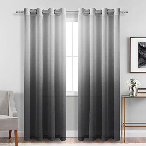 DWCN Faux Linen Ombre Sheer Curtains - Gradient Semi Voile