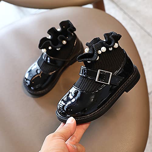 EnJoCho Children Ankle Boots Girls Kids Warm Knit Cotton Boots Leather Knitting Patchwork Slip On Kids Socks Shoes Princess Boots2