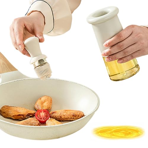 Rurunklee Botella dispensadora de aceite con cepillo, botella de aceite de 300 ml con cepillo de silicona | Suministros de cocina 2 en 1, herramienta de cocina resistente al calor para hornear y hacer