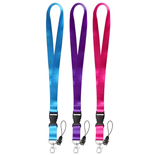 3 Stück Schlüsselband Lanyard, 47cm Ausweishülle Bunt Nylon Umhängeband Schlüsselbänder mit Abnehmbarer Schnalle für Schlüssel Ausweishüllen Arbeitskarte(Blau, Rosa, Lila)