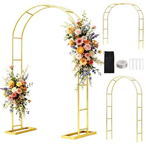 WellSign Wedding Arch 6.6FTx3.5FT, Garden trellis for climbing plants outdoor, Gold Metal Pergola Arbors for Flower Arch Archway, Assemble Freely 3 Sizes for Party Decoration,Garden Wide Arbor Trellis