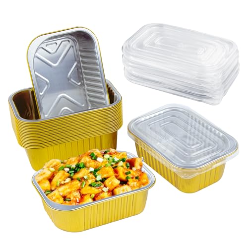 duozoanz Lot de 20 bols jetables en aluminium avec couvercle, 680 ml, bols jetables en feuille d'aluminium, adaptés pour la cuisson, la cuisson, 16 x 11 x 5,5...