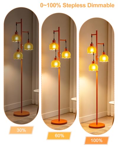 Image of Lightdot 3-Light Lotus Floor Lamp 65'' Dimmable with Orange Glass Shade & E12 Bulbs Included, Mid Century Tall Flower Lamp with 5Lbs Heavy Base for Living Room /Bedroom /Sofa Beside /Corner Decor - Gold