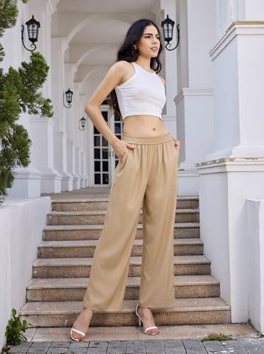 Women's Bottoms Light Cooling Fabric Cotton Palazzo Elastic Waist Pants Summer Casual Beach Resort Outfits 20254